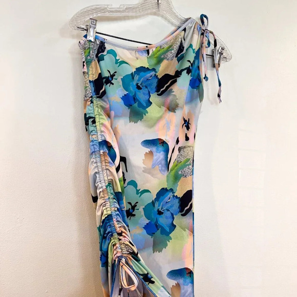 Mandinga Abstract Art Floral Festival One Shoulder Stretchy Midi Dress OS - Picture 8 of 8